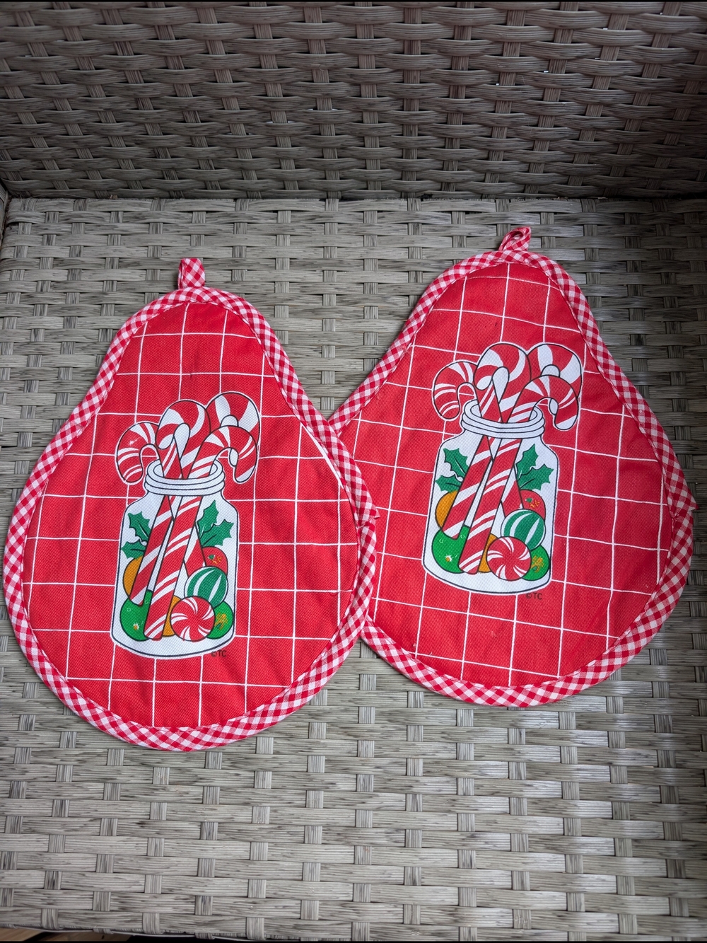 Vintage Christmas Candy Cane Mason Jar Pot Holders Set of 2